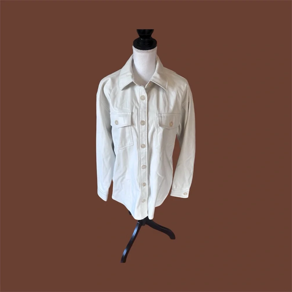 NEW Thread & Supply Cream Faux Leather Shirt Jacket‎ Shacket Sz Small Minimalist